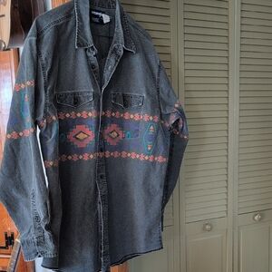 Wrangler Black Denim Shirt with Southwestern Stripe